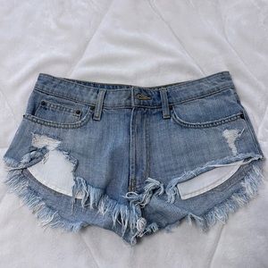 Blue white and black carmar jean shorts
